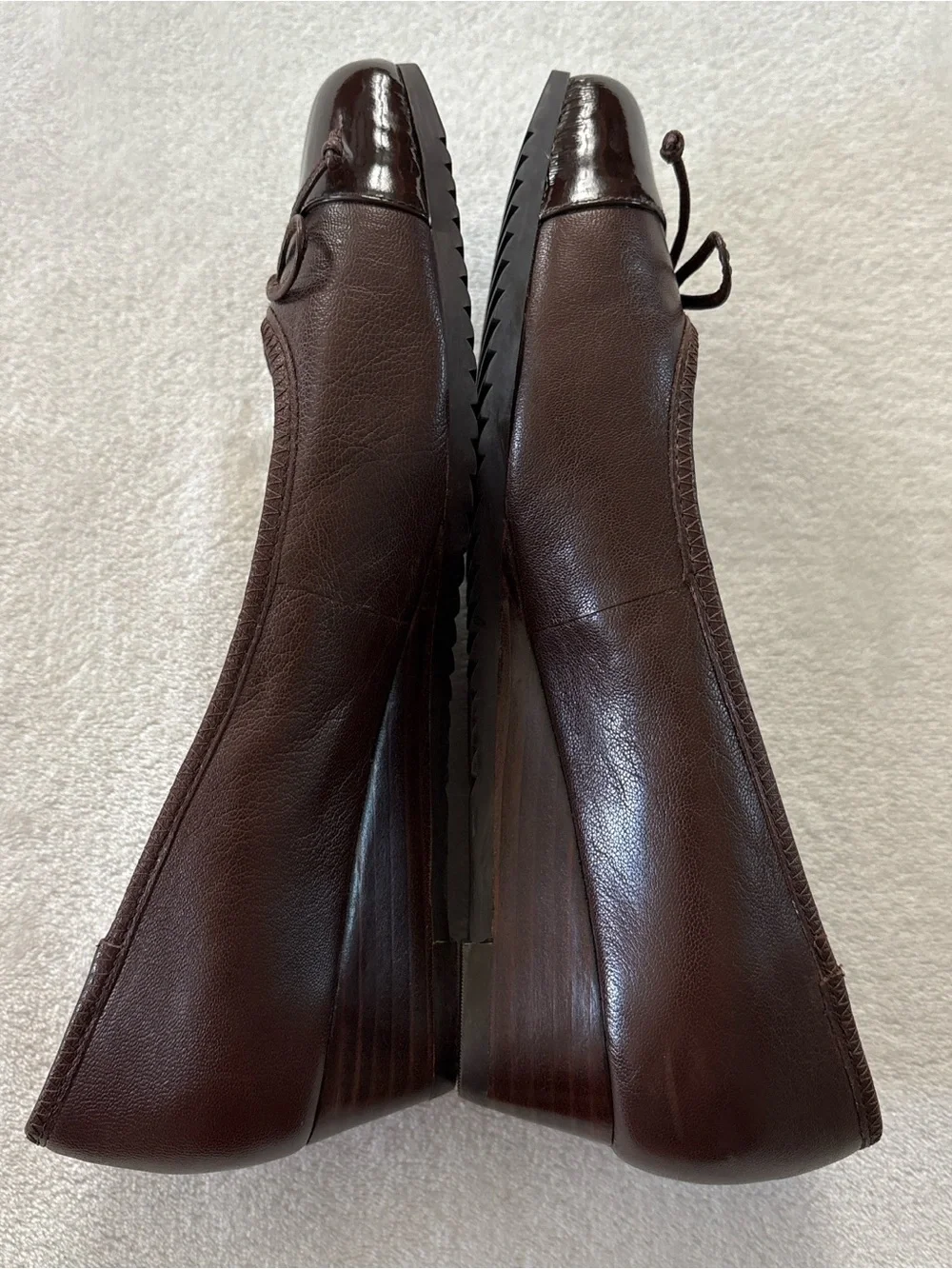 Vintage Y2K Trotters Brown Leather Wedge Pump Ballet Shoes W8
